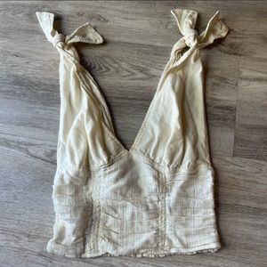 Free People Cropped Corset Shoulder Tie Cream Ivory Linen Tank Top